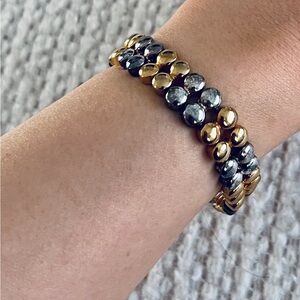 Vintage two tone huggies gold and sterling silver metal Stretch Bracelet unisex